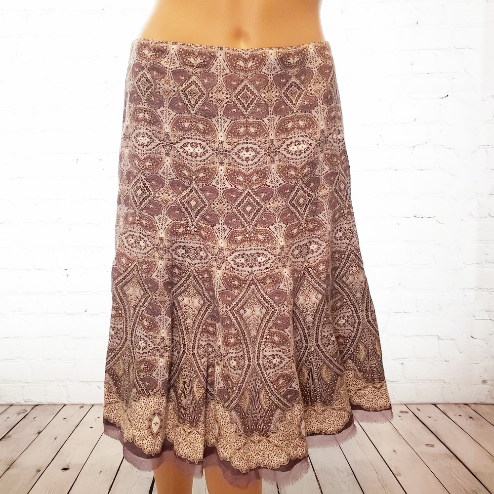 Tahari Pale Purple Pleated Patterned Linen Skirt